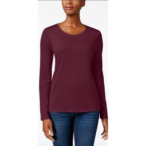 Charter Club Pima Cotton Long-Sleeve Top Created for Macy's S Burgundy